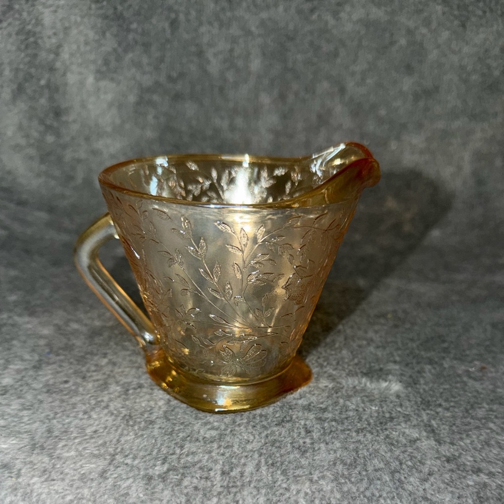 Vintage  Depression Glass Creamer With Floral Etchings